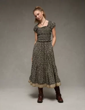 AE Scoop Neck Smocked Midi Dress