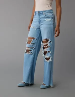 AE Dreamy Drape Stretch Ripped Super High-Waisted Baggy Wide-Leg Jean