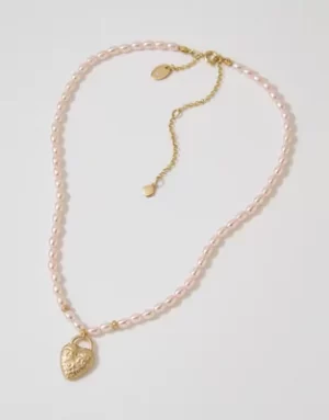 Aerie Pearl Heart Locket Necklace