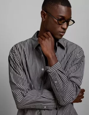 AE77 Premium Relaxed Striped Poplin Button-Up Shirt