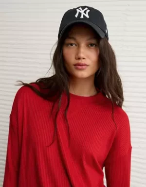 AE Long-Sleeve Waffle Plush Crew Neck Tee